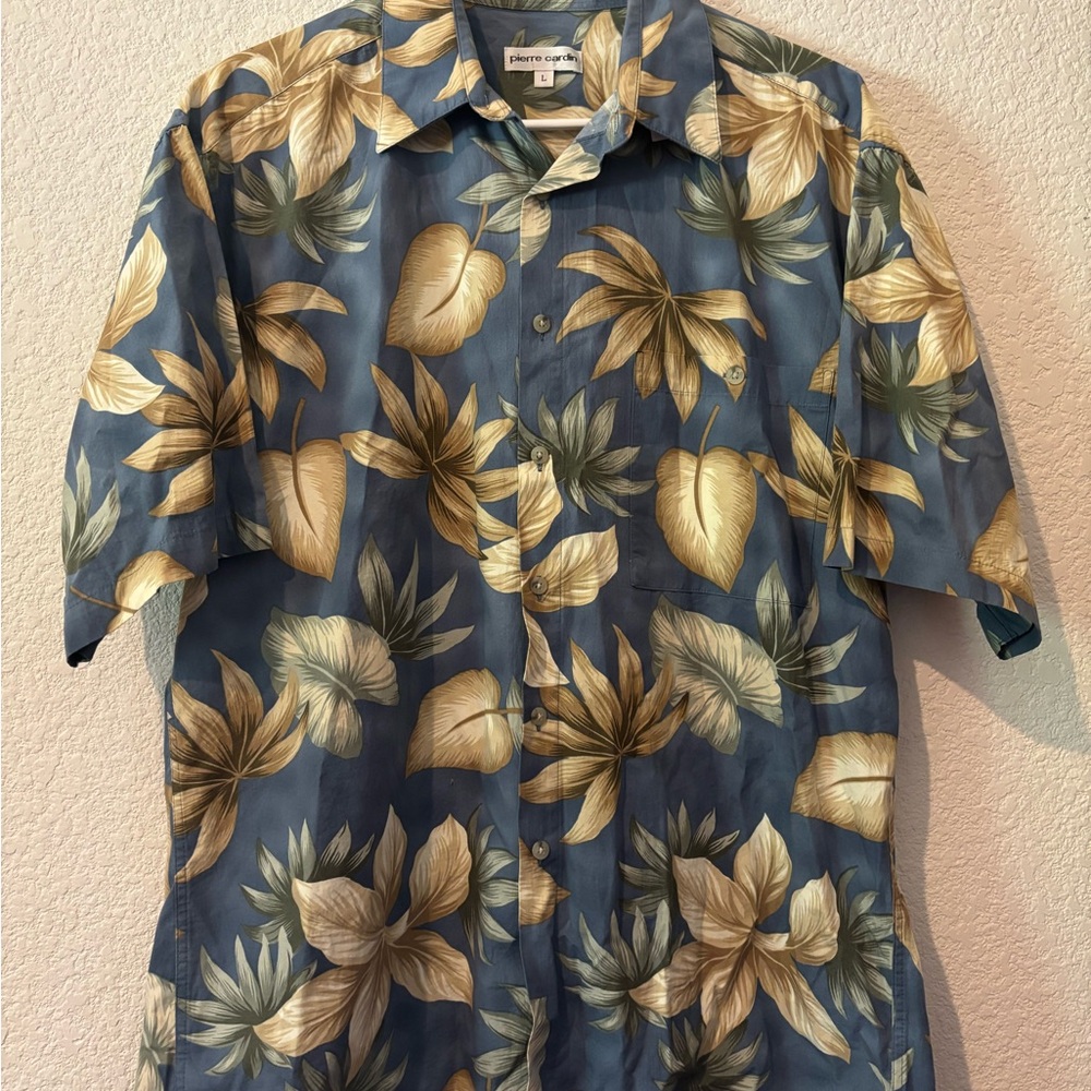 Pierre Cardin Blue and Cream Casual Button Down Shirt